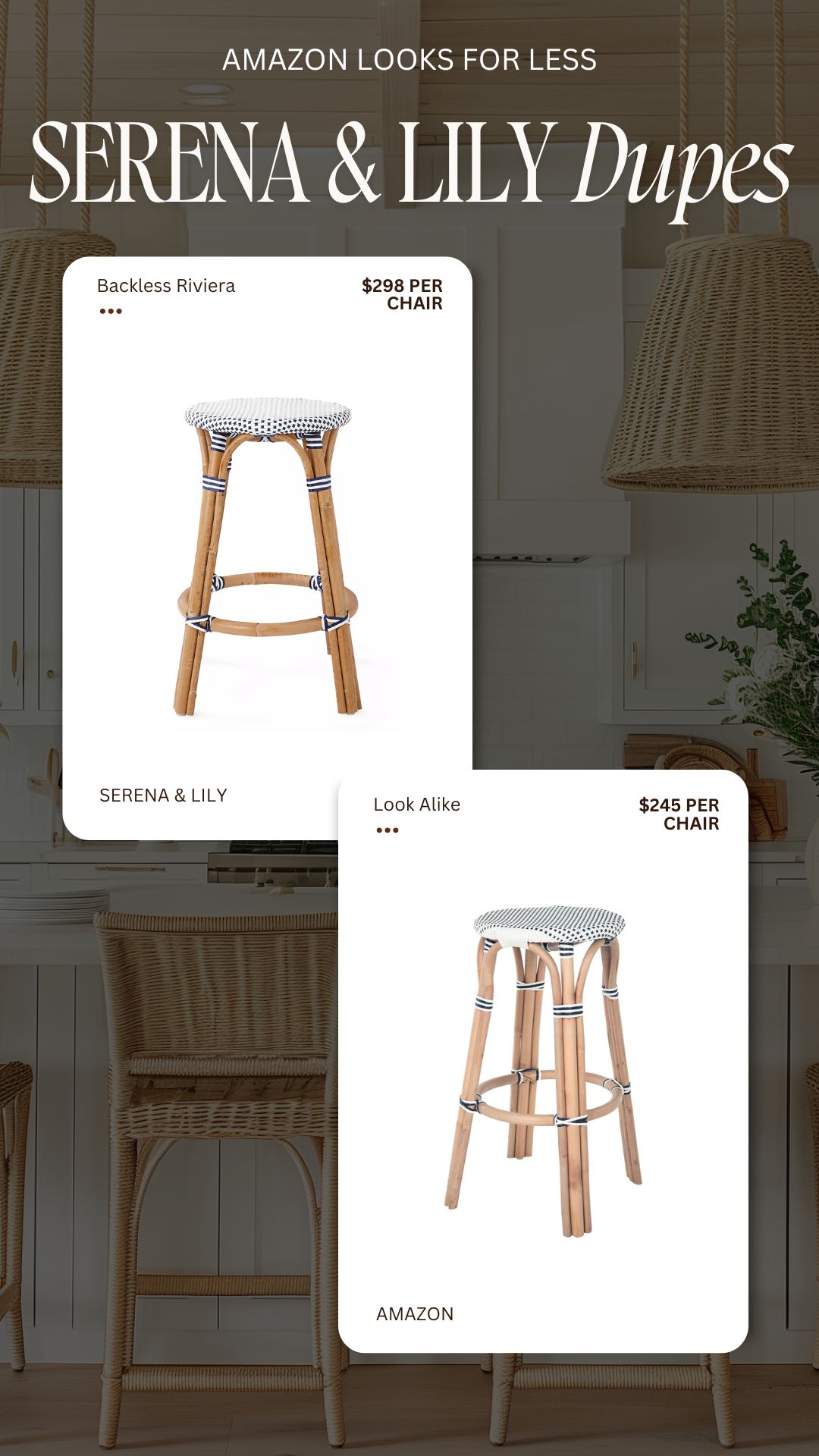 Backless Riviera Serena and Lily Bar and Counter Stool Dupe