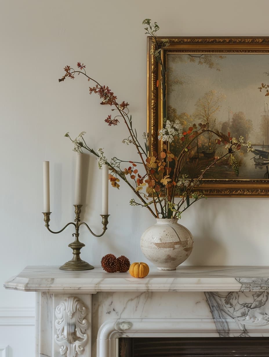 Autumnal Elegance on a Marble Fireplace