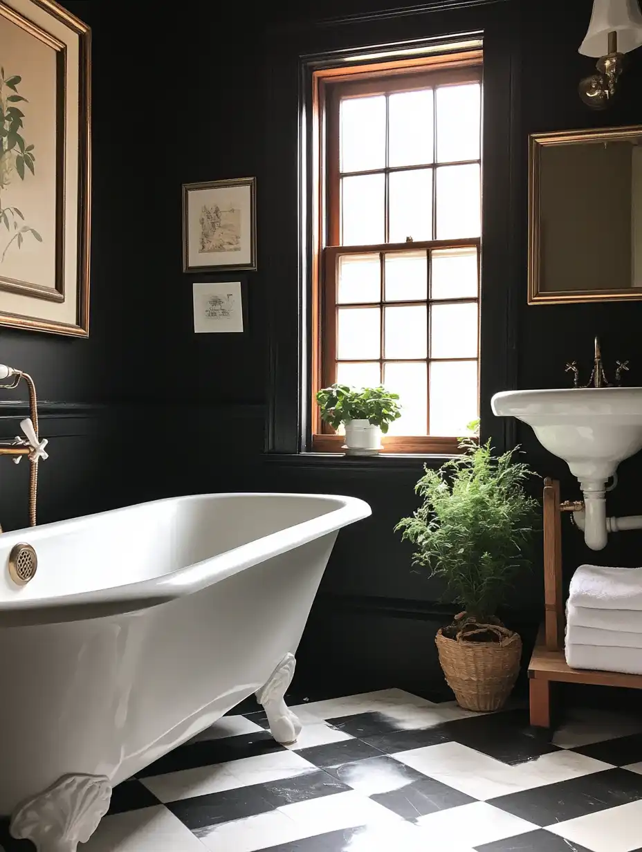 vintage black and white bathroom