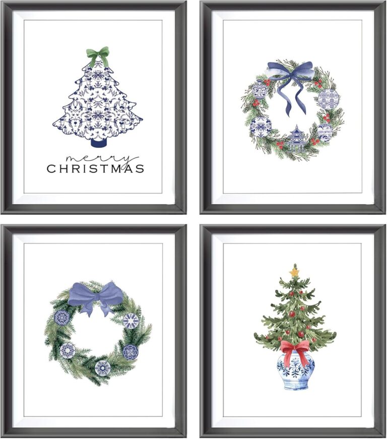 blue and white christmas wall decor