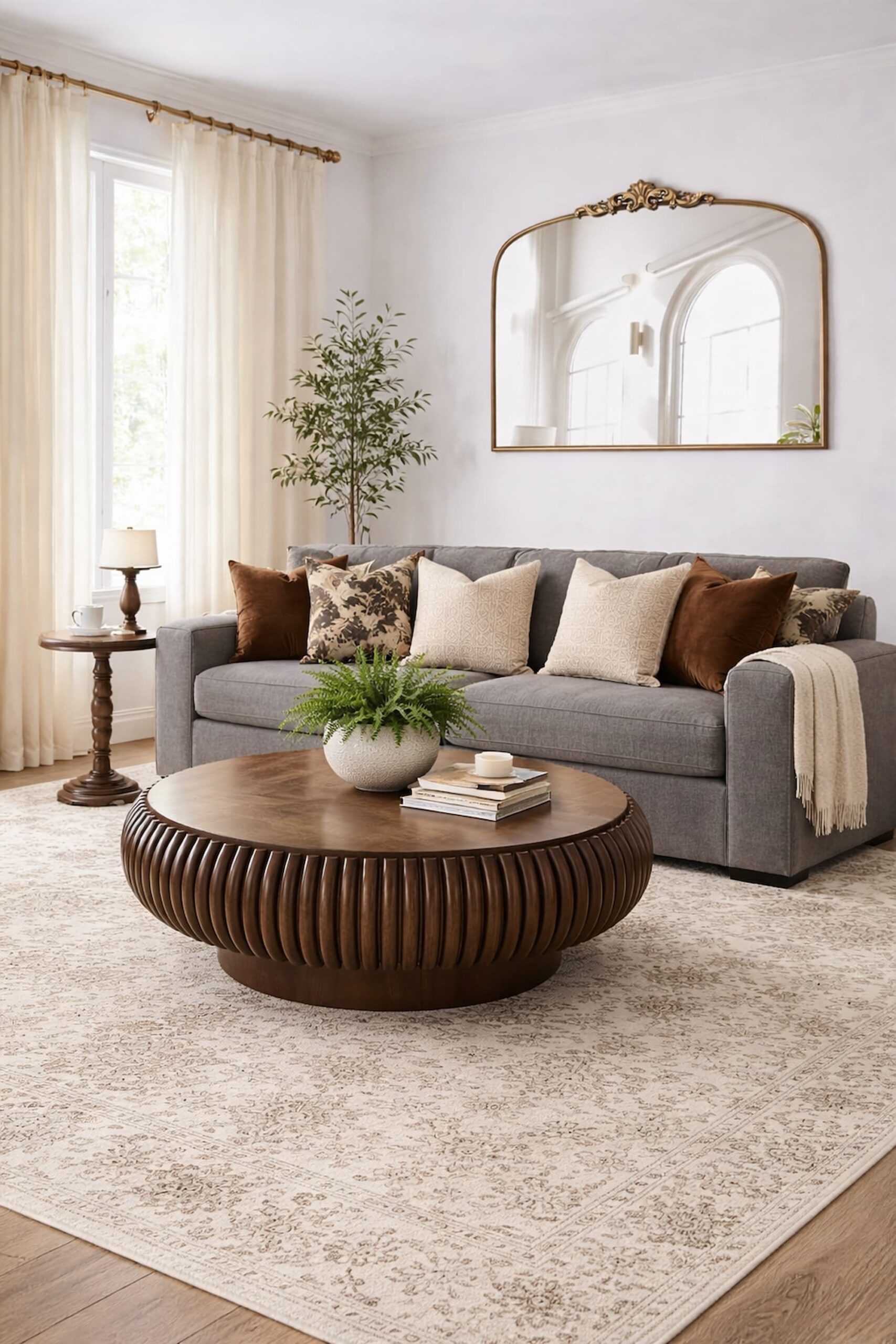 camel, and warm wood accents