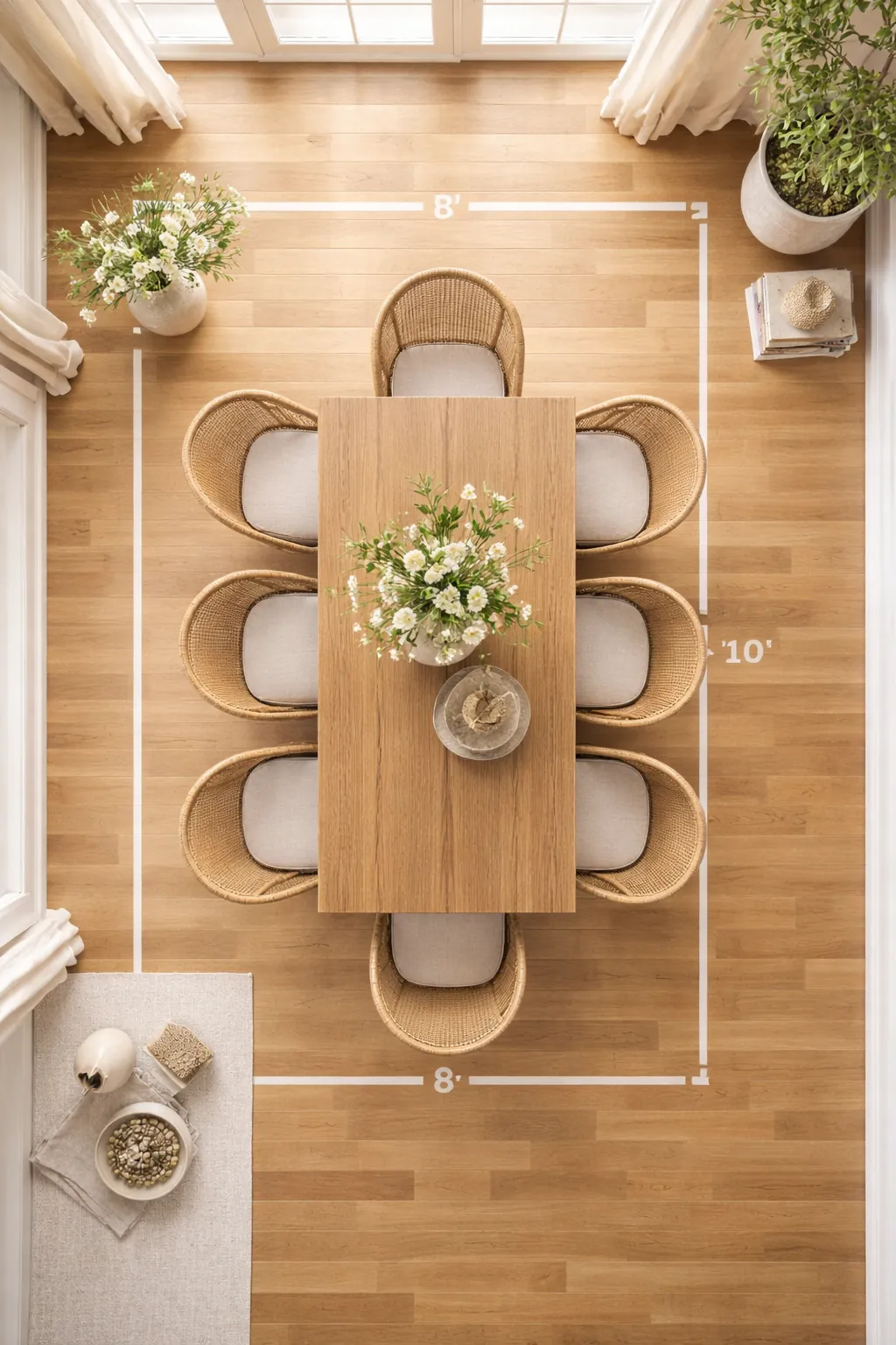 dining room rug size 8x10 painters tape outline